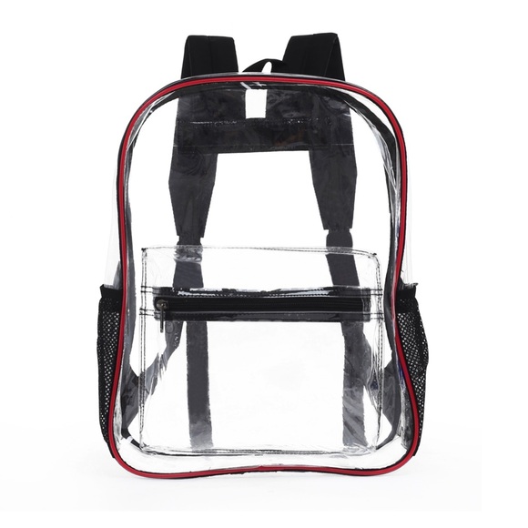 Transparent Heavy Duty Backpack with Black and Red Contrast Seams - Picture 4 of 7